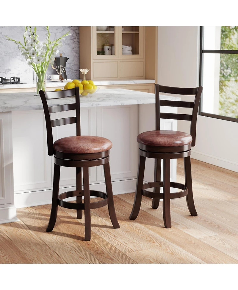 Gouun 24 in Swivel Upholstered Faux Leather Counter Height Bar Stools Set of 2 and Wrap-Around Footrest