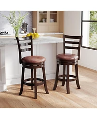 Gouun 24 in Swivel Upholstered Faux Leather Counter Height Bar Stools Set of 2 and Wrap-Around Footrest