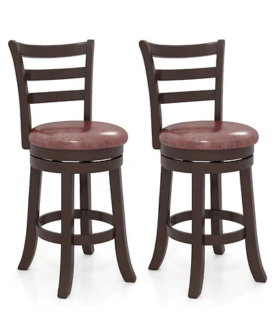 Gouun 24 in Swivel Upholstered Faux Leather Counter Height Bar Stools Set of 2 and Wrap-Around Footrest