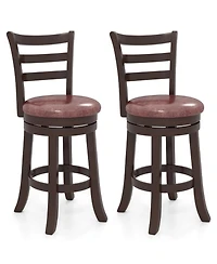 Gouun 24 in Swivel Upholstered Faux Leather Counter Height Bar Stools Set of 2 and Wrap-Around Footrest
