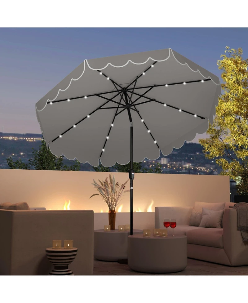 Gouun 9.3 ft Solar Patio Umbrella with 24 Led Lights Vented Top and Ruffled Edges