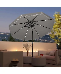 Gouun 9.3 ft Solar Patio Umbrella with 24 Led Lights Vented Top and Ruffled Edges