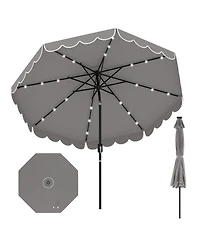 Gouun 9.3 ft Solar Patio Umbrella with 24 Led Lights Vented Top and Ruffled Edges