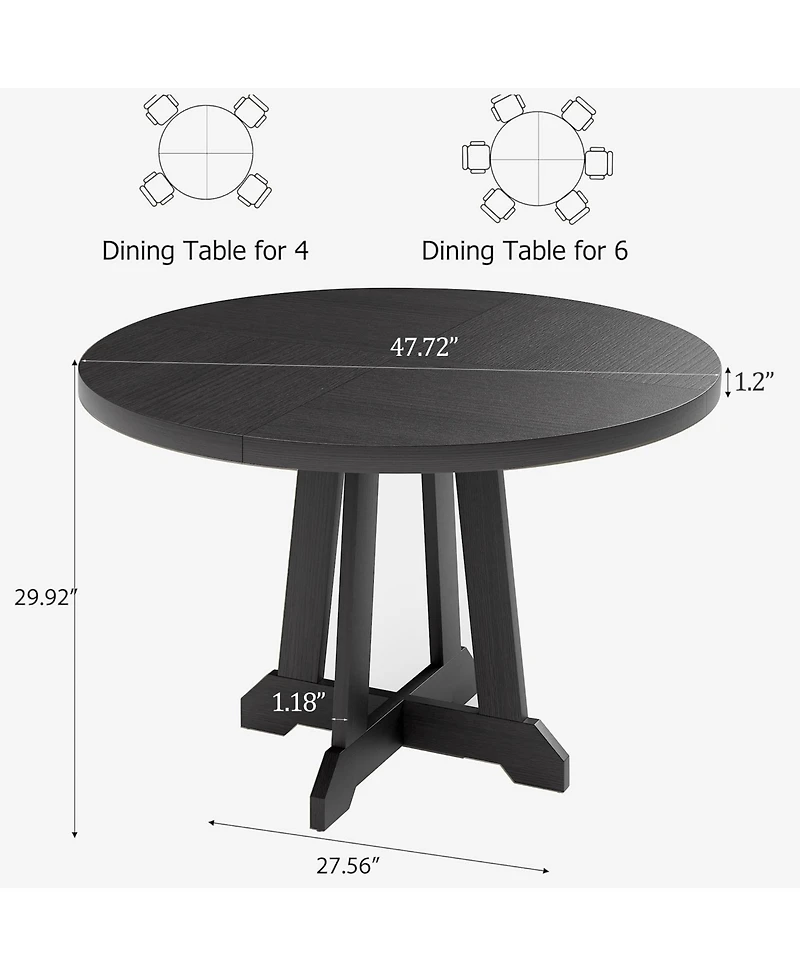 Homfan Round Dining Table for 4, 47 Inch Wooden with Sturdy Legs, 4-Part Top, Pedestal Kitchen Room, Kitchen, Living Room