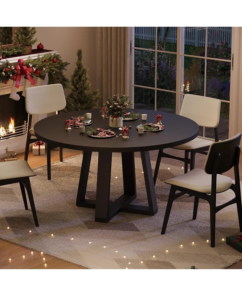 Homfan Round Dining Table for 4-6, 47" Circle Room with Wooden Cross Pedestal Base, Modern Kitchen Living Room(Table Only