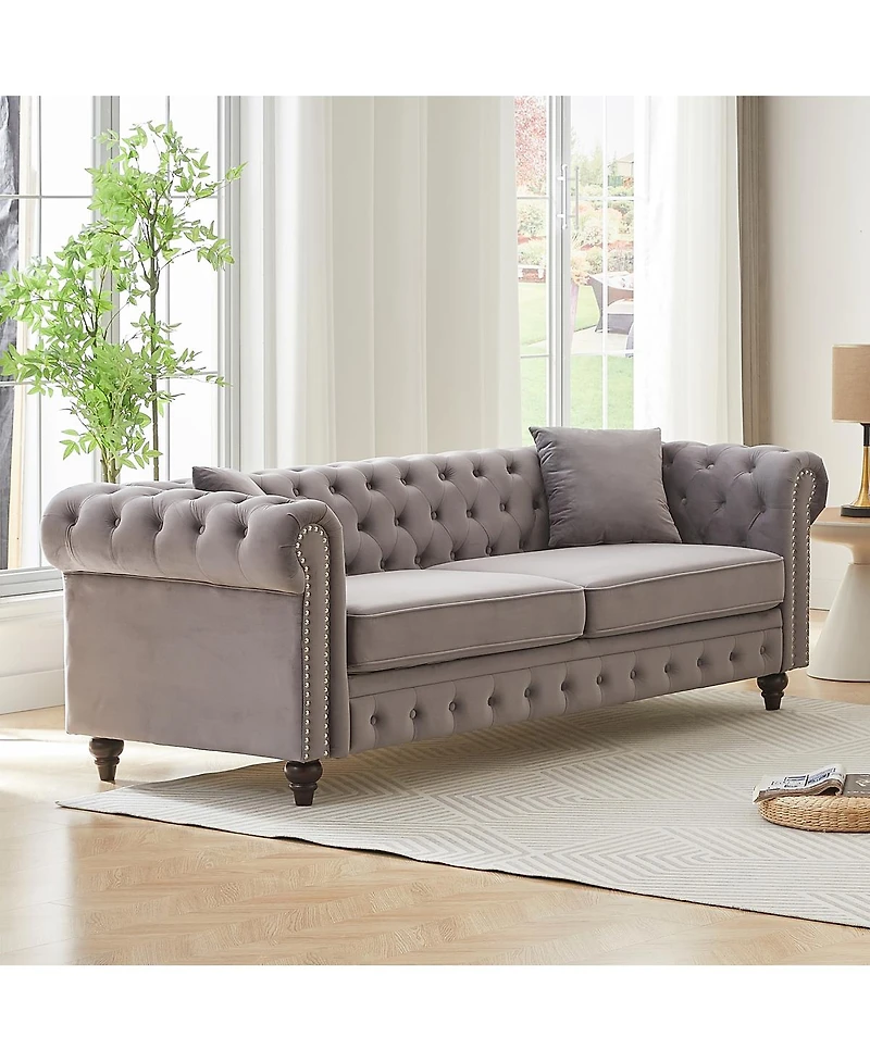 Streamdale Furniture Chesterfield Sofa with Rolled Arms and 2 Cushions