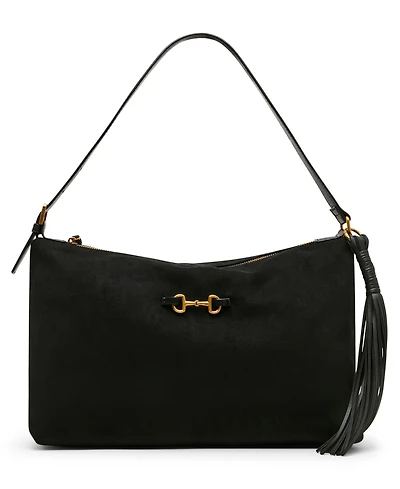 Anne Klein Faux Suede Large Horse Bit Shoulder Handbag