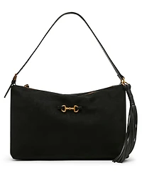 Anne Klein Faux Suede Large Horse Bit Shoulder Handbag