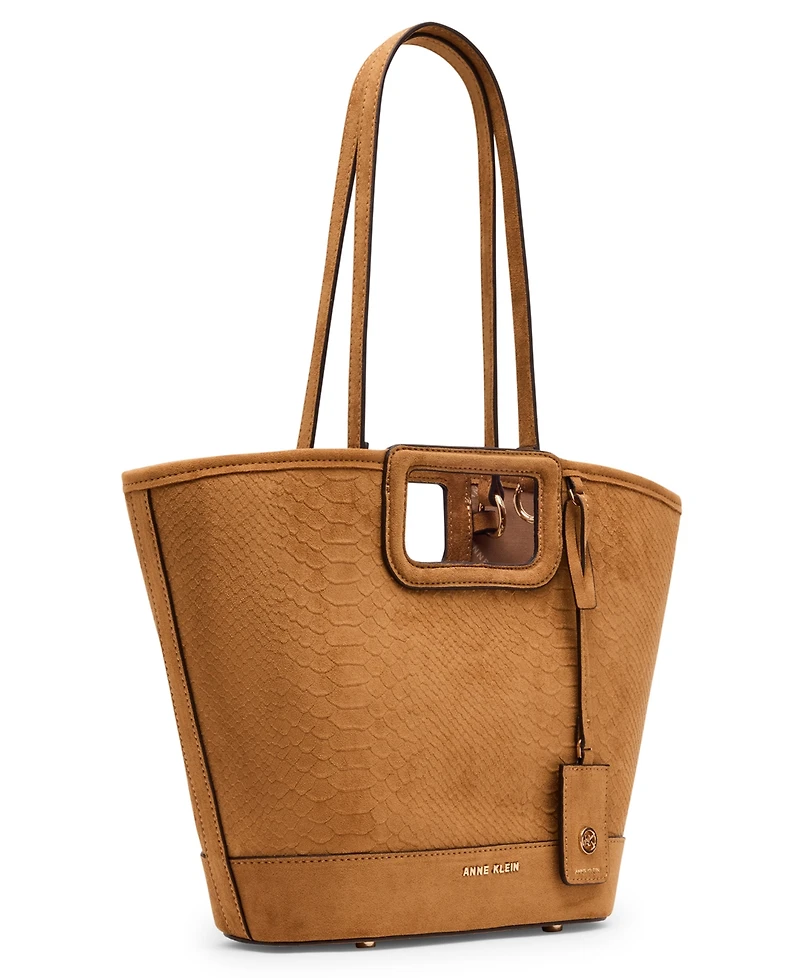 Anne Klein Textured Faux Suede Small Cut Out Handle Tote Handbag