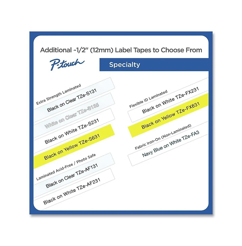 Brother P-Touch TZES131 0.47 in. x 26.2 ft. TZe Standard Adhesive Laminated Labeling Tape