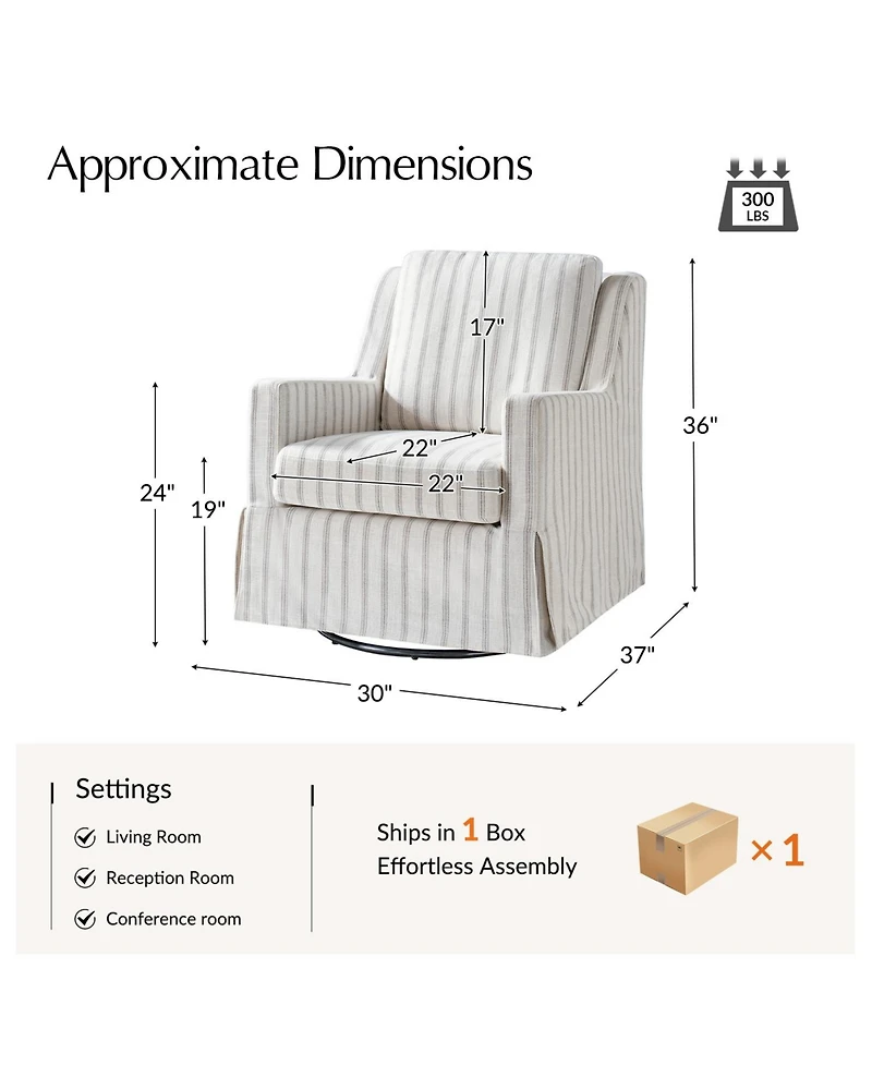 Hulala Home Lillie 30" W Farmhouse Slipcovered Down-blend Swivel Rocking Chair with Pillow Back