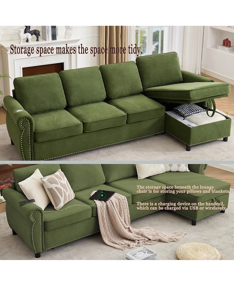 Streamdale Furniture 106.5" Modular L-Shape Sofa Bed with Charging and Storage