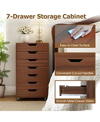 Gouun 7-Drawer Wooden Storage Dresser with Lockable Wheels