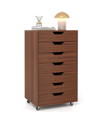 Gouun 7-Drawer Wooden Storage Dresser with Lockable Wheels