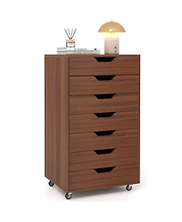 Gouun 7-Drawer Wooden Storage Dresser with Lockable Wheels