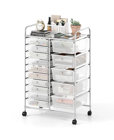 Gouun 15-Drawer Rolling Storage Trolley with Chrome Metal Frame