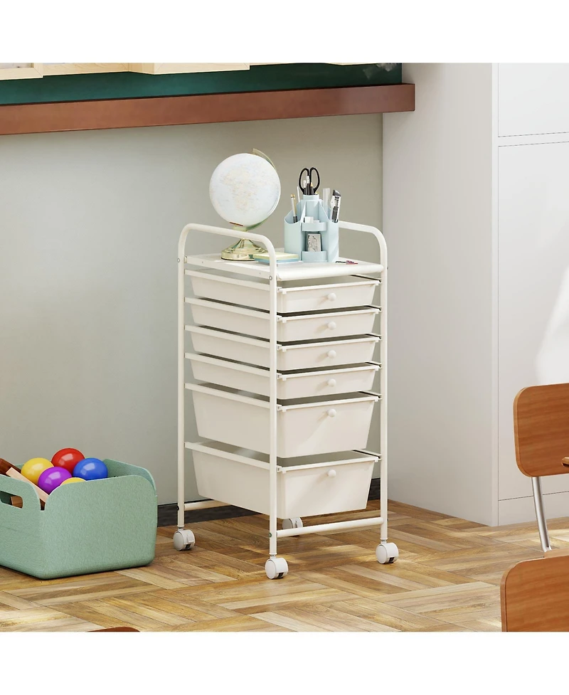 Sugift Six Drawer Rolling Storage Cart Organizer for Home and Office