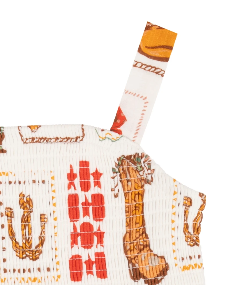 Rare Editions Little Girls' 2T-6X Western Printed Woven Romper Dress With Smocking