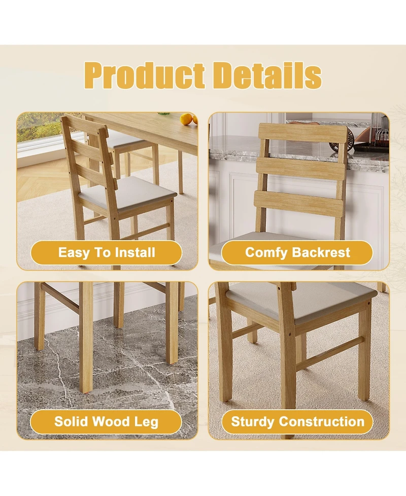 sumyeg 5-Piece Solid Wood Dining Set with Rectangular Table and 4 Back Chairs
