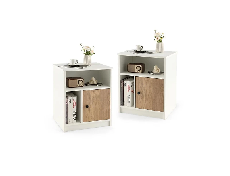 sumyeg 2 Pieces 25" Tall Nightstands with Door and 2 Open Shelves