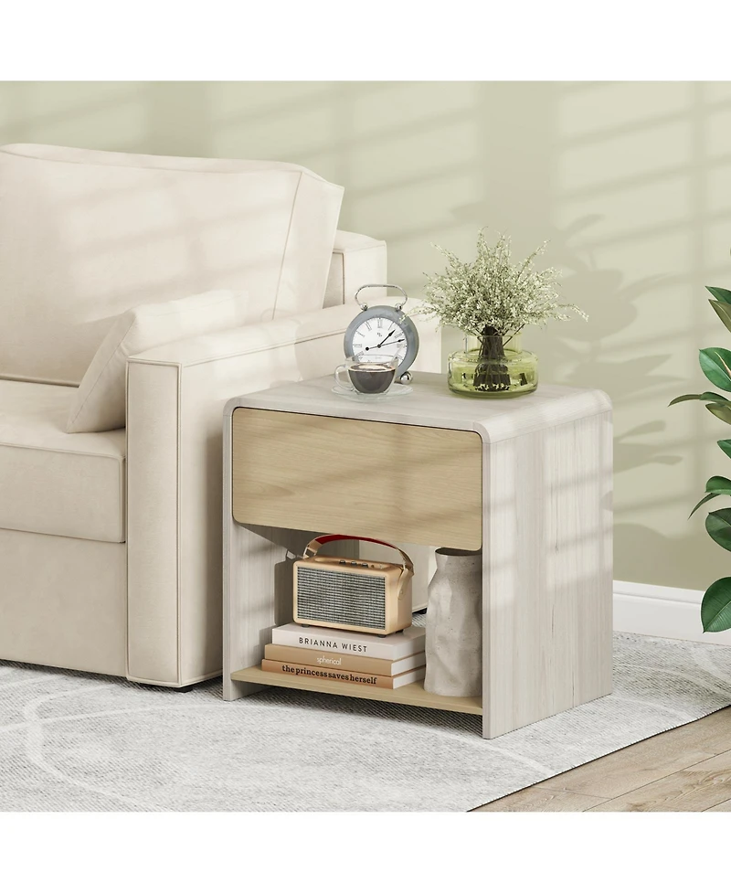 sumyeg 2-Tier Modern Style Nightstand with Drawer and Open Shelf for Bedroom