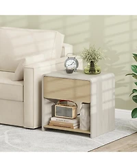 sumyeg 2-Tier Modern Style Nightstand with Drawer and Open Shelf for Bedroom