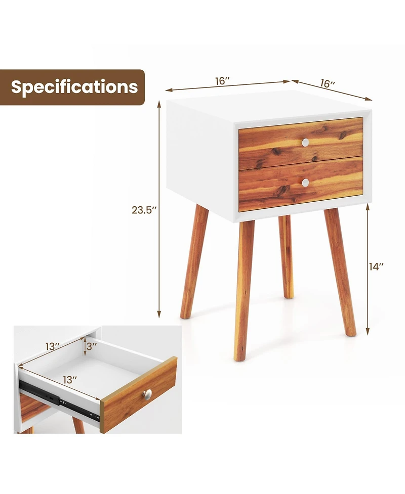 sumyeg Mid-Century Wooden Multipurpose End Table with 2 Storage Drawers