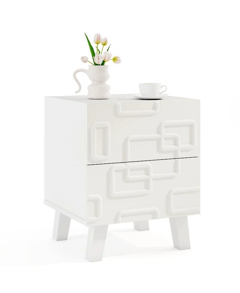sumyeg Modern Nightstand with Drawers and 3D Geometric Pattern