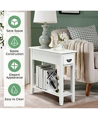 sumyeg 2 Pieces 2 Tier Sofa Side End Table with Drawer and Open Shelf