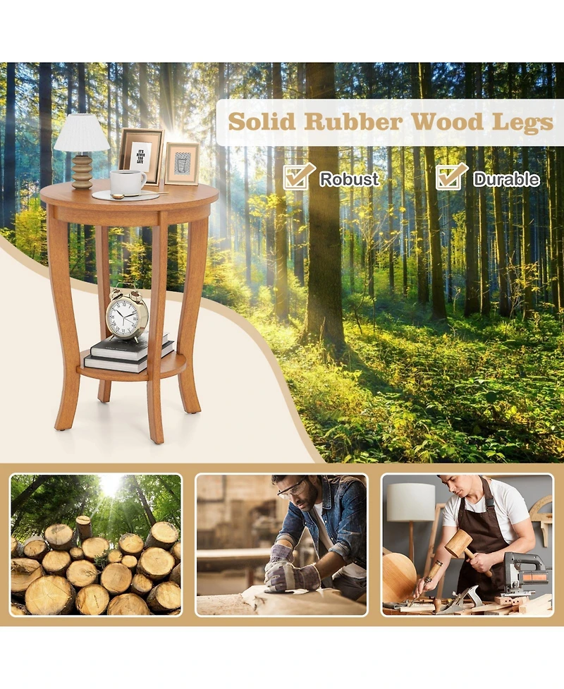 sumyeg 2-tier Round End Table with Solid Wood Legs