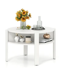 sumyeg 29.5" Round Coffee Table with Storage Shelves for Small Space