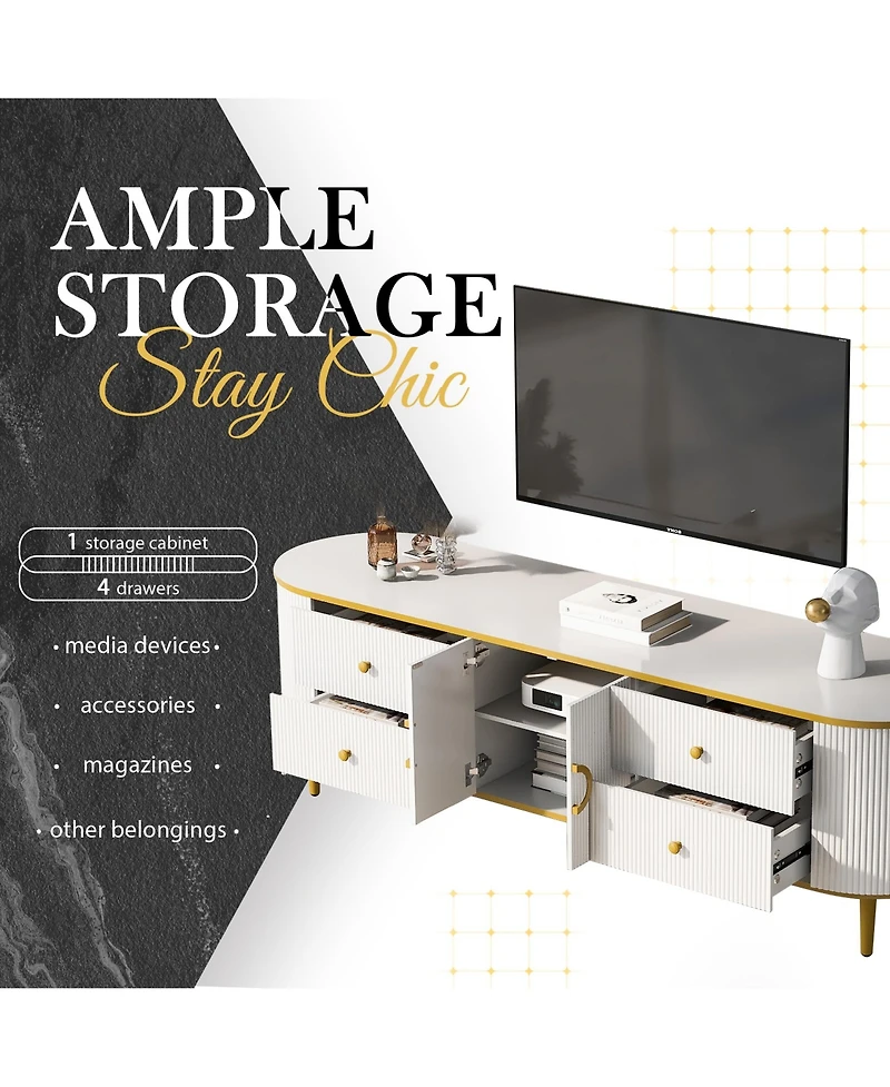 Rainsken Modern Tv Stand for Tvs up to 80 Inches, Wood TV Console Table with 4 Drawers and 1 Cabinet, Entertainment Center for Living room