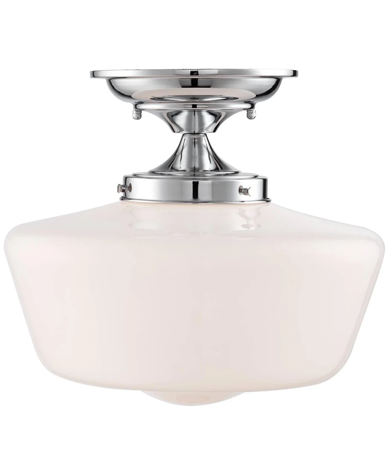 Regency Hill Schoolhouse Rustic Farmhouse Ceiling Light Semi Flush Mount Fixture Set of 2 Chrome Metal White Glass Shade for Bedroom