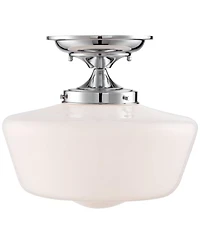 Regency Hill Schoolhouse Rustic Farmhouse Ceiling Light Semi Flush Mount Fixture Set of 2 Chrome Metal White Glass Shade for Bedroom