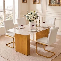 Streamdale Furniture Glass Dining Table, Marble Pattern, Pedestal Base