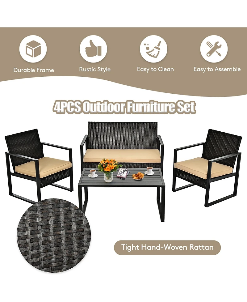 Gymax 8PCS Outdoor Wicker Rattan Furniture Set Patio Conversation Set w/ Cushions