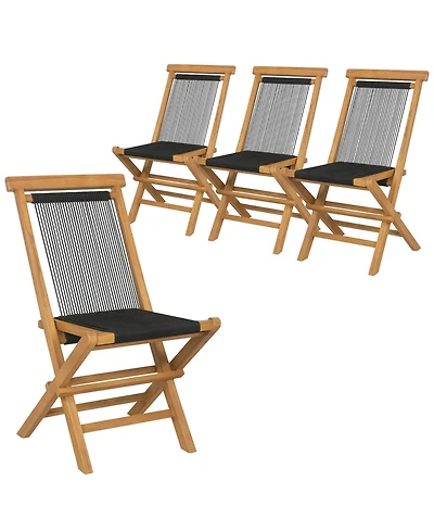 Gymax 4PCS Folding Chairs w/ Quick-Folding Portable Design Woven Rope Seat Porch Patio