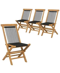 Gymax 4PCS Folding Chairs w/ Quick-Folding Portable Design Woven Rope Seat Porch Patio