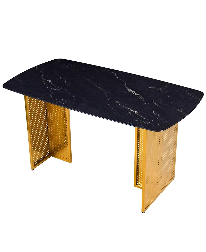 Streamdale Furniture Modern Glass Dining Table with Gold Legs