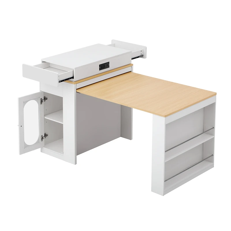 Streamdale Furniture Extendable Dining Table/Kitchen Island with Storage and Outlet
