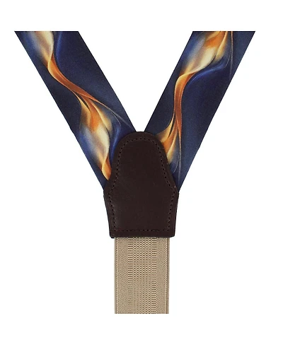 Trafalgar Men's Atticus Blue and Gold Billow Silk Button End Suspenders