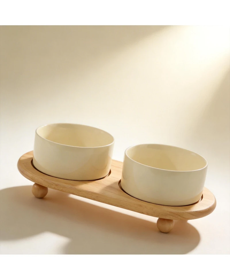 Aronkl Ceramic Elevated Dog Bowls Set Raised Feeder for Food Water Stable Non-Slip Healthy Dishwasher Safe