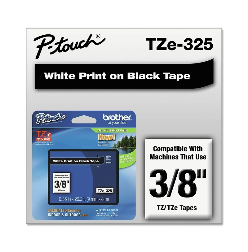 Brother P-Touch TZE325 0.35 in. x 26.2 ft. TZe Standard Adhesive Laminated Labeling Tape