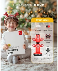 Qpau 360degree(s) Rotatable Punching Bag for Kids, Lager 64" Kids Punching Bag with Gloves, Hand Pump and 6 Targets, Bop Bag Inflatable Punching Toy