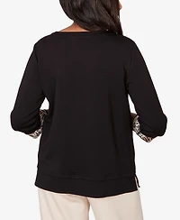 Alfred Dunner Women's Seville Bold Floral Border Trim Top with Necklace