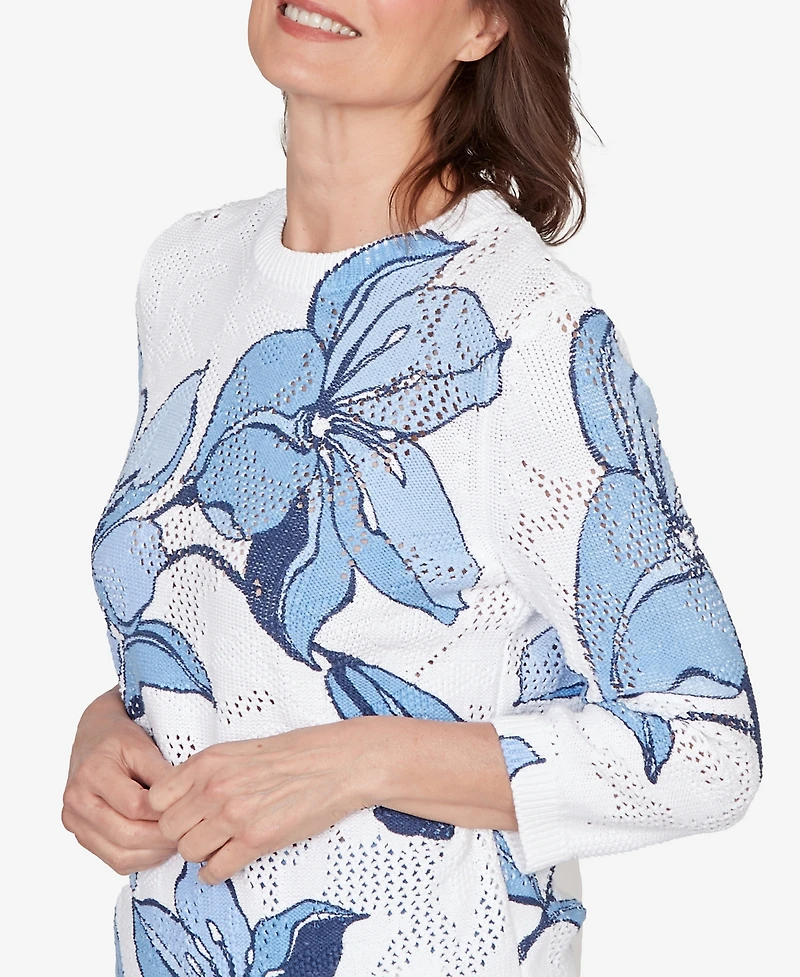 Alfred Dunner Women's St. Augustine Abstract Floral Print Ribbed Sweater