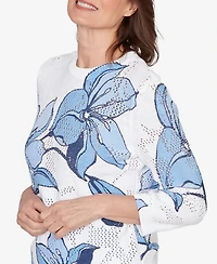 Alfred Dunner Women's St. Augustine Abstract Floral Print Ribbed Sweater