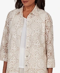 Alfred Dunner Women's Natural Wonder Sequin Medallion Two One Collar Top