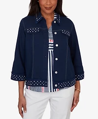 Alfred Dunner Women's Port Side Cultivated Pearl Trim Denim Jacket