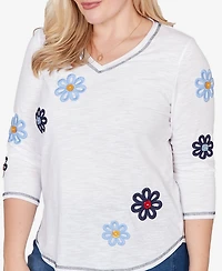 Alfred Dunner Women's Port Side Embellished Floral Button Top